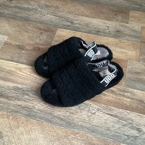 UGG Black Fuzzy Slides